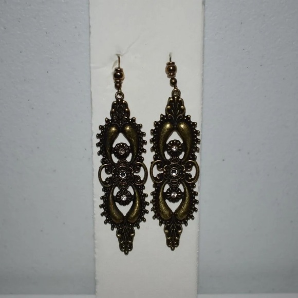 Vintage Old Gold Brown Looking Necklace With Matching Earrings Pretty - Picture 12 of 12